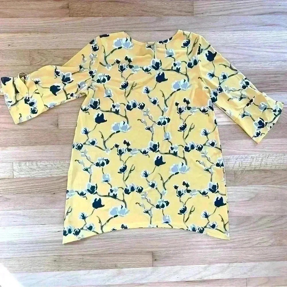 Clara Sun Woo Bright Floral Tie Sleeve Side Slit Tunic Wrinkle Free Size Medium - Picture 11 of 11